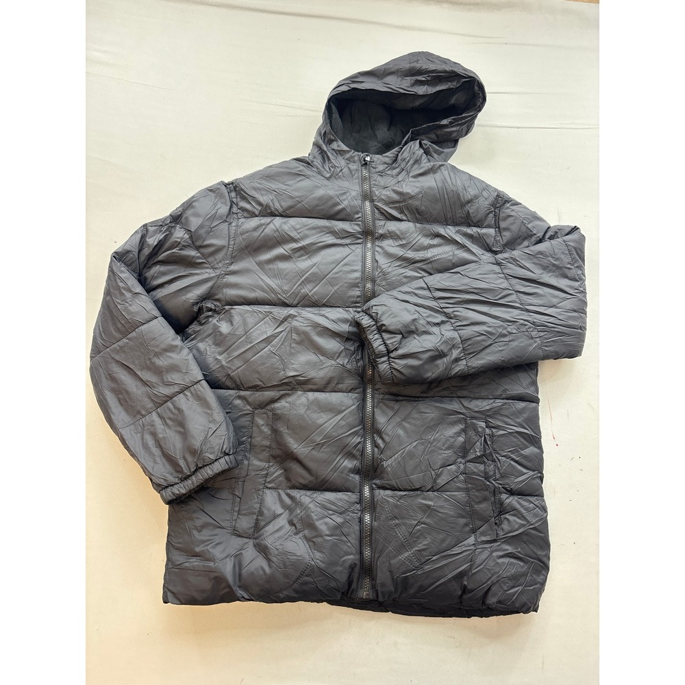 Old Navy Boys XL 14-16 Husky Gray Quilted Hooded Puffer Jacket Fleece Lined